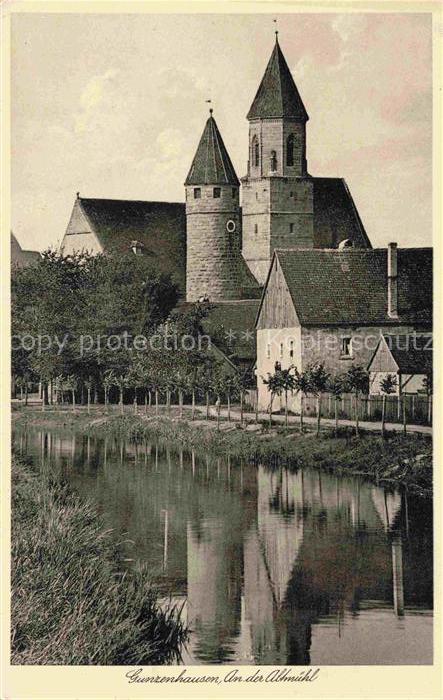 Gunzenhausen Altmuehlsee Bayern Altmuehl Kirche Turm Fluss Spiegelung Baeume