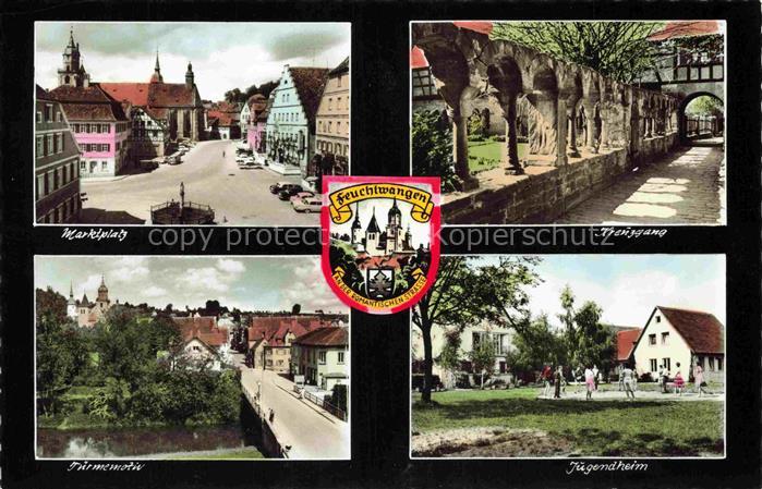 Feuchtwangen Marktplatz Kreuzgang Kirche Tuerme Jugendheim Bruecke Wappen Romant