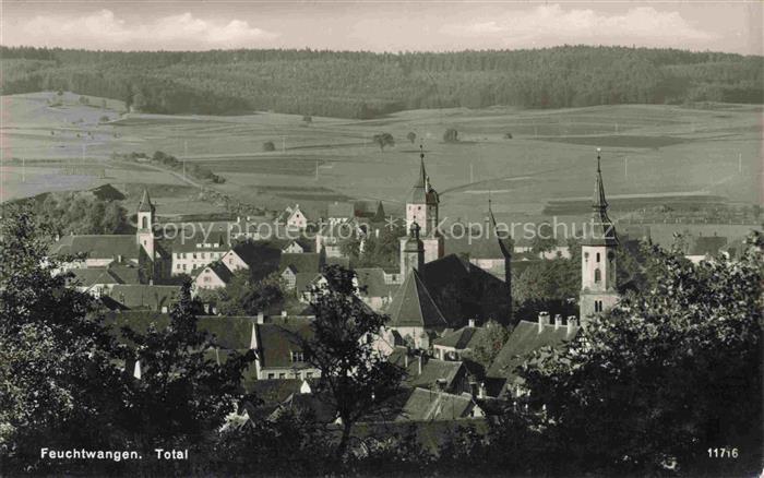 Feuchtwangen Kirchentuerme Daecher Stadtansicht Felder Wald Huegel