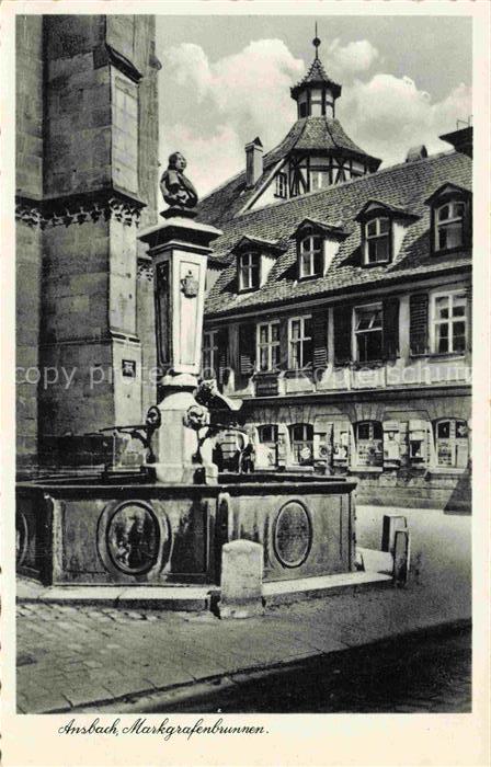 ANSBACH Mittelfranken Bayern Markgrafenbrunnen Brunnen Skulptur Fachwerk Marktpl