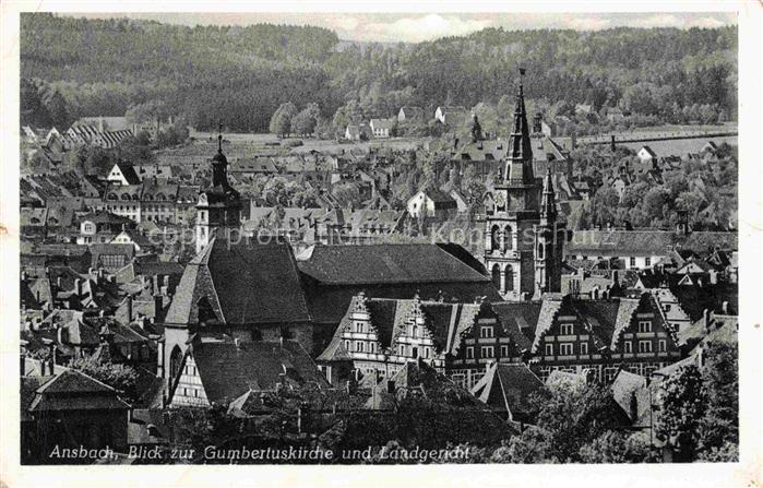 ANSBACH Mittelfranken Bayern Gumbertuskirche Landgericht Kirchturm Stadtansicht
