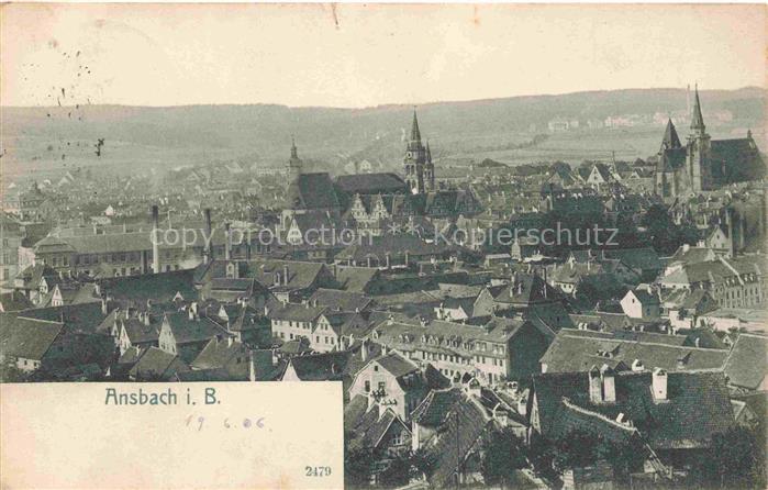 ANSBACH Mittelfranken Bayern Stadtpanorama Kirchen Daecher Altstadt Tuerme Felde