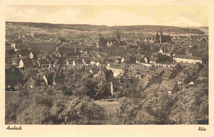 ANSBACH Mittelfranken Bayern Stadtpanorama Kirchen Daecher Altstadt Baeume Felde