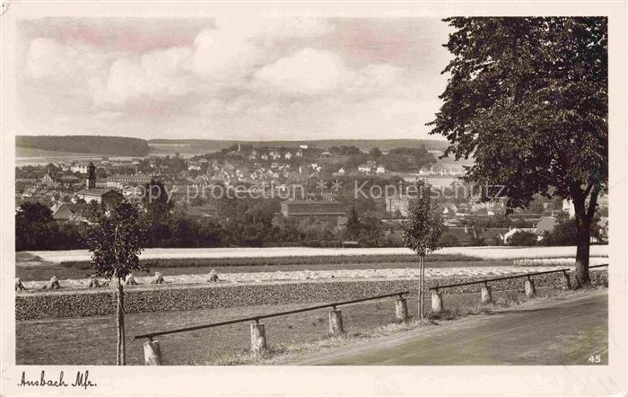 ANSBACH Mittelfranken Bayern Stadtpanorama Felder Baeume Strasse Kirche Daecher