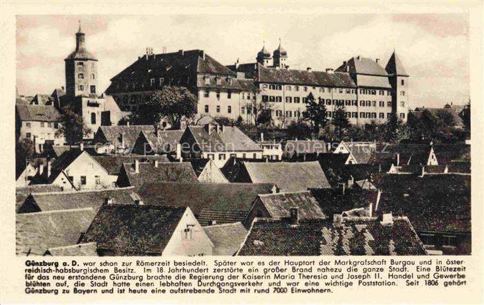 Guenzburg Bayern Stadtpanorama Schloss Kirche Dachlandschaft Altstadt Tuerme Bar