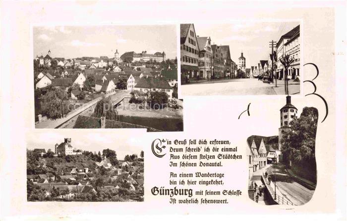 Guenzburg Bayern Mehrbildkarte Stadtpanorama Hauptstrasse Stadtmauer Turm Schlos