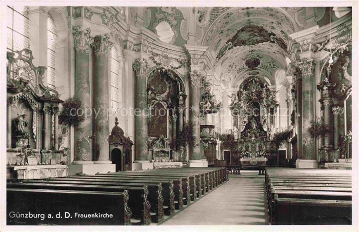 Guenzburg Bayern Frauenkirche Kircheninneres Hochaltar Seitenaltaere Barock Stuc
