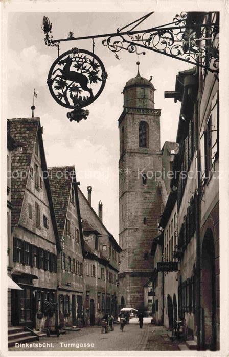 DINKELSBueHL Turmgasse Kirchturm Gasse Altstadt Fachwerkhaeuser Wirtshausschild