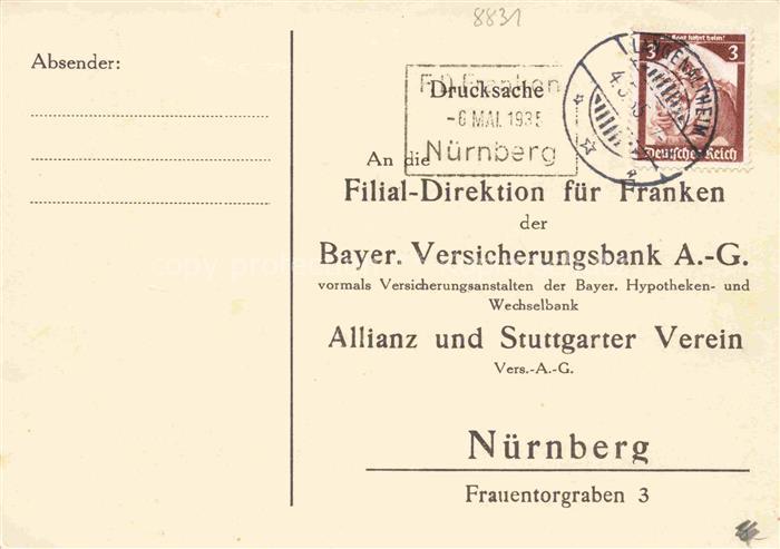 Allach MueNCHEN Bayern Drucksache Versicherung Allianz Geschaeftskarte Formular