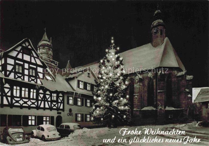 Feuchtwangen Marktplatz Weihnachtsbaum Kirche Fachwerkhaus Café Nachtaufnahme Sc