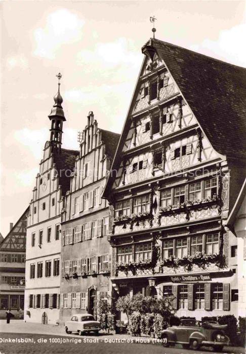 DINKELSBueHL Deutsches-Haus Fachwerkhaus Marktplatz Erker Blumenschmuck Oldtimer