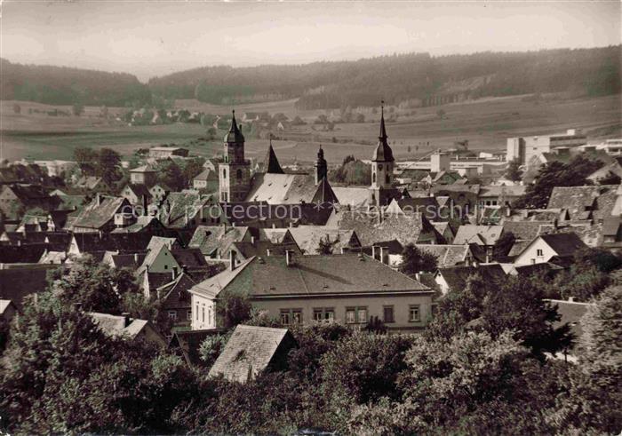 Feuchtwangen Kirche Tuerme Altstadt Daecher Wald Huegellandschaft Stiftskirche