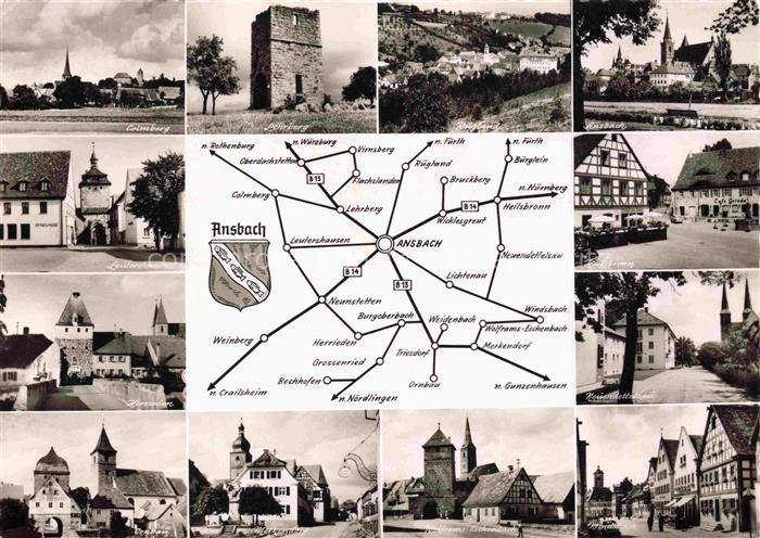 ANSBACH Mittelfranken Bayern Mehrbildkarte Landkarte Umgebung Colmberg Leutersha