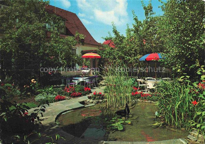 Fischbach Friedrichshafen Bodensee BW Café-Hoepker Garten-Terrasse Teich Sonnens
