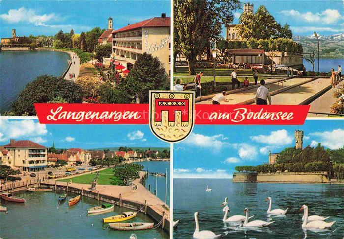 Langenargen Bodensee Bodensee Hafen Schwaene Turm Schloss Bocciabahn Hotel Stadt