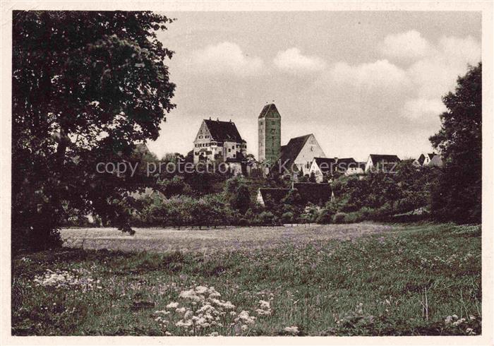 Leipheim Donau Schloss Kirchturm Altstadt Wiese Panorama