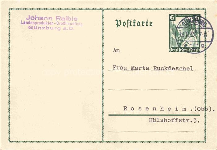 Guenzburg Bayern Johann-Raible Landesprodukten-Grosshandlung Geschaeftskorrespon