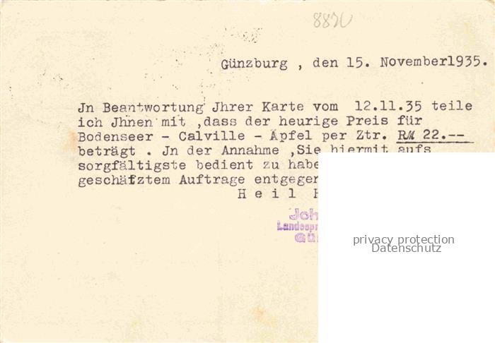 Guenzburg Bayern Johann-Raible Landesprodukten-Grosshandlung Geschaeftskorrespon – Bild 2