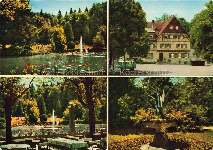Baienfurt Kurhaus Waldbad Teich Springbrunnen Fachwerkhaus Gartenrestaurant Seer