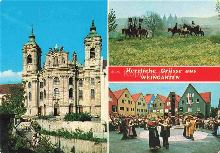 Weingarten Wuerttemberg Basilika Reiter Tracht Volkstanz Marktplatz Barockkirche