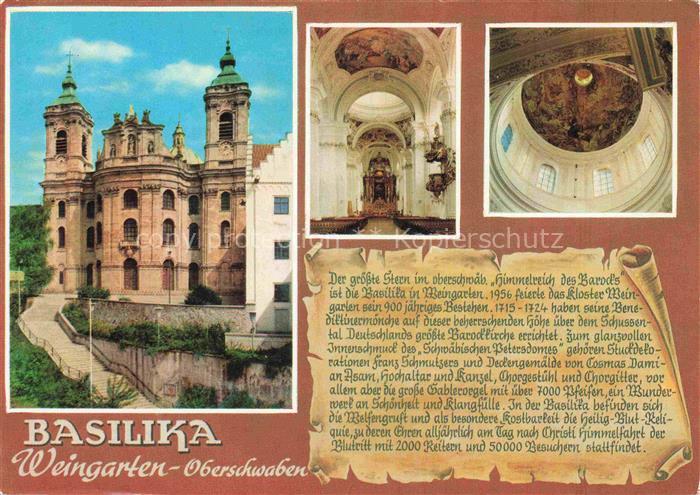 Weingarten Wuerttemberg Basilika Barockkirche Tuerme Innenraum Kuppel Hochaltar