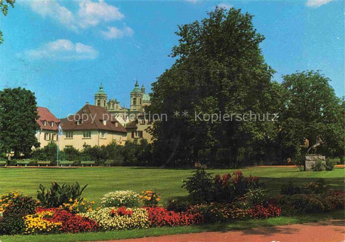 Weingarten Wuerttemberg Basilika Park Blumenbeete Skulptur Baeume Kirchturm