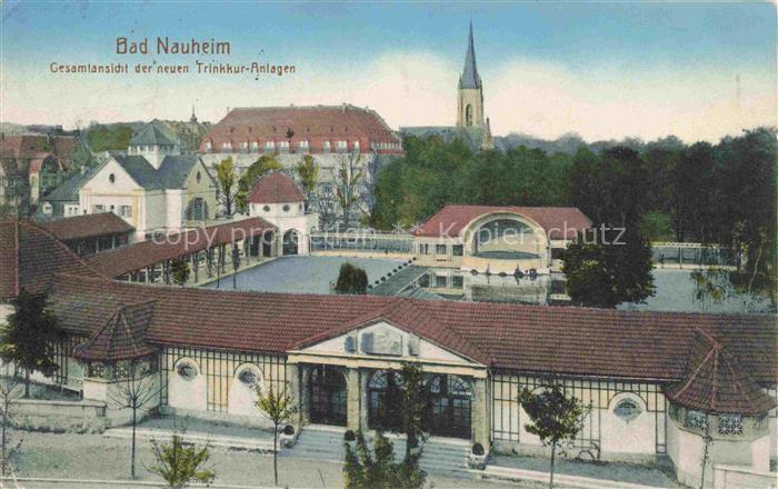 BAD NAUHEIM Hessen Trinkkur-Anlagen Kurgebaeude Jugendstil Kirchturm Baeume Kura