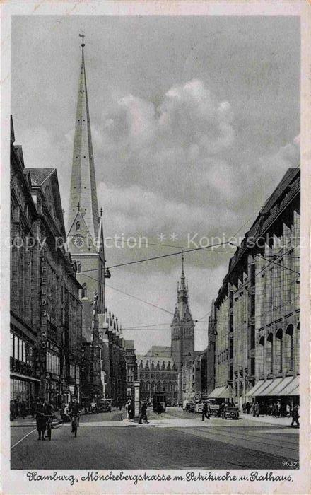 HAMBURG  CITY Moenckebergstrasse Petrikirche Rathaus Kirchturm Strassenszene Aut