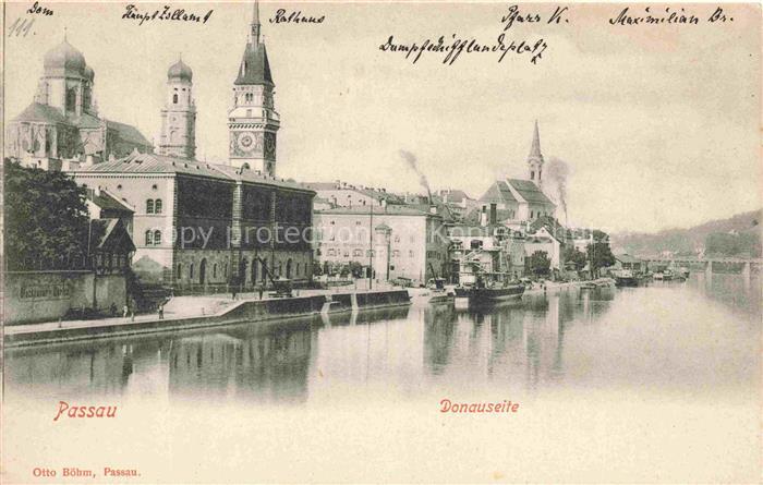 PAssAU Bayern Donauseite Dom Rathaus Hauptzollamt Maximilian-Bruecke Dampfschiff