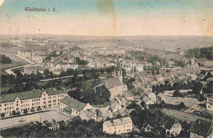 Waldheim  Sachsen Stadtpanorama Kirche Daecher Industrie Baeume Hauser