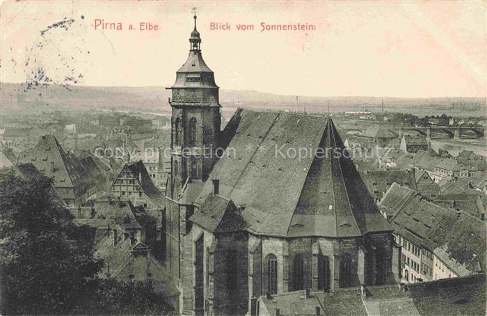Pirna Elbe Sachsen Sonnenstein St.-Marien-Kirche Kirchturm Elbe Bruecke Altstadt