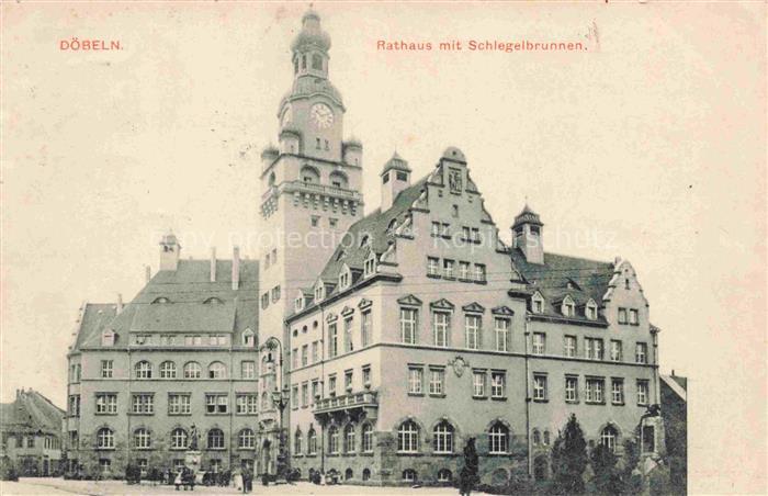 Doebeln Sachsen Rathaus Schlegelbrunnen Rathausturm Gruenderzeitbau Brunnen Mark