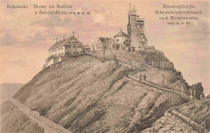 Schneekoppe Snezka Riesengebirge Krkonose CZ Schneekoppenhaeuser Wetterwarte Gip