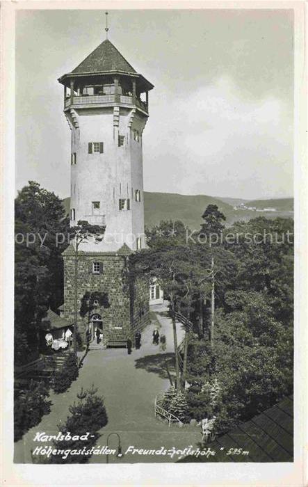 KARLOVY VARY Karlsbad CZ Freundschaftshoehe Aussichtsturm Hoehengaststaette Wald