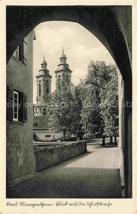 BAD MERGENTHEIM BW Schlosskirche Kirchturm Torbogen Baeume Allee Heilbad