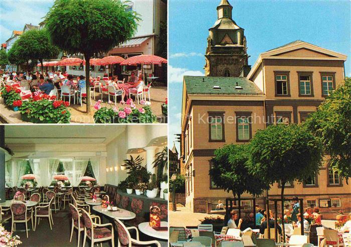 BAD WILDUNGEN Hessen Markt-Kaffee Konditorei Café Terrasse Geranien Sonnenschirm