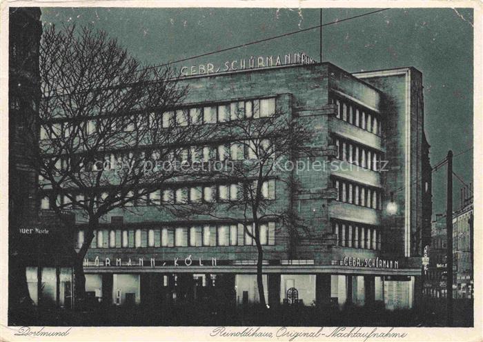 DORTMUND CITY Reinoldshaus Nachtaufnahme Kaufhaus Gebr-Schuermann Fassade Baeum