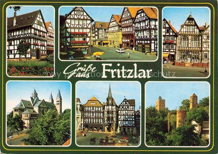 Fritzlar Hessen Fachwerkhaus Marktplatz Dom Stadtturm Brunnen Mehrbildkarte Stra
