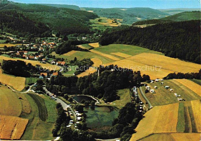 Wallenstein Knuellwald Hessen Schwimmbad Campingplatz Teich Luftaufnahme Felder
