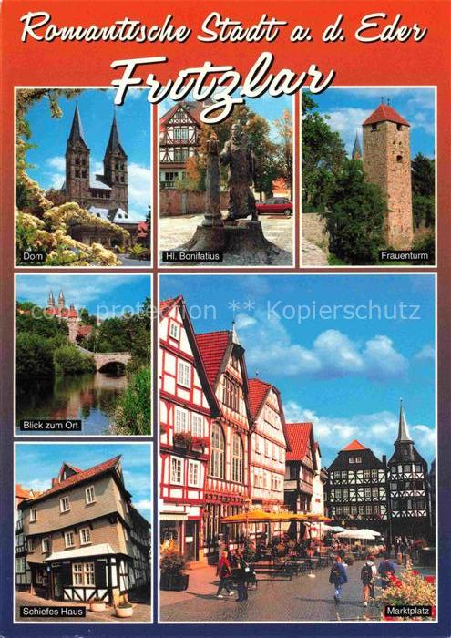 Fritzlar Hessen Dom Hl-Bonifatius Frauenturm Schiefes-Haus Marktplatz Fachwerkha