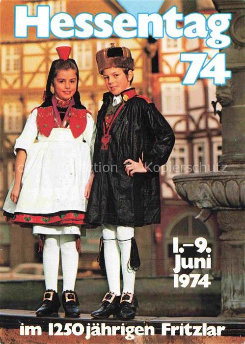 Fritzlar Hessen Hessentag-74 Tracht Kinder Brunnen Fachwerk Volksfest WM74