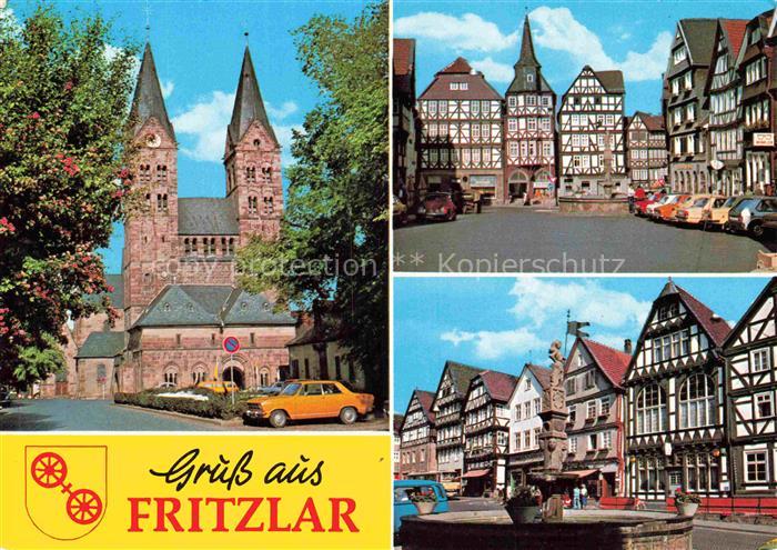 Fritzlar Hessen Dom Marktplatz Rolandsbrunnen Fachwerkhaus Altstadt Autos