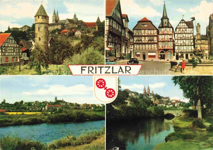 Fritzlar Hessen Stadtturm Dom Marktplatz Rolandsbrunnen Fachwerkhaus Eder Fluss