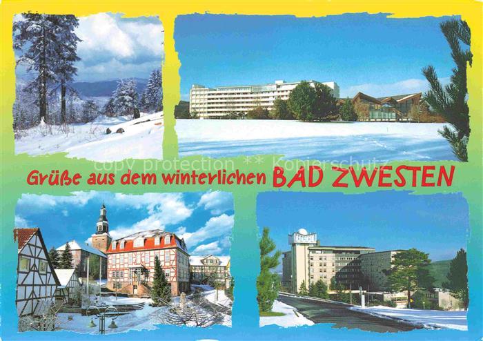 Bad Zwesten Hessen Winterlandschaft Kurgebaeude Rathaus Fachwerk Schnee Baeume H