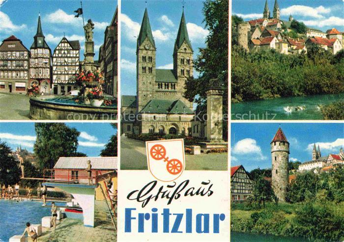 Fritzlar Hessen Marktplatz Fachwerk Brunnen Dom Stadtturm Schwimmbad Stadtpanora