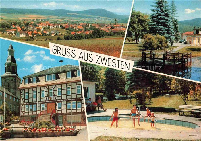Bad Zwesten Hessen Stadtpanorama Rathaus Fachwerk Anglerparadies Brunnen Schwimm