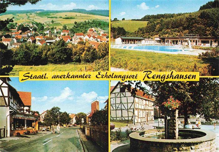 Rengshausen Beisetal Knuellwald Hessen Ortspanorama Freibad Fachwerkhaus Brunnen