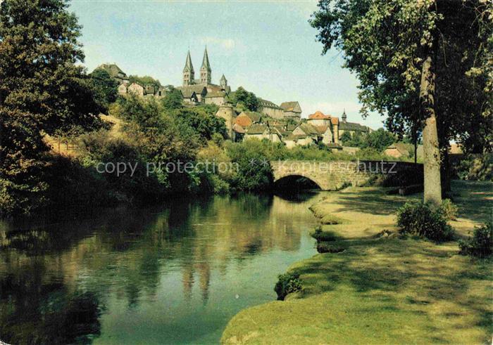 Fritzlar Hessen Dom Kirche Fluss Bruecke Altstadt Huegel Spiegelung Baeume
