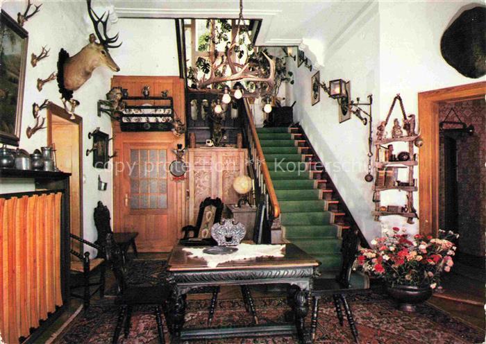 BAD WILDUNGEN Hessen Kurort Gut-Elim Treppenhaus Jagdtrophaeen Hirschgeweih Kron