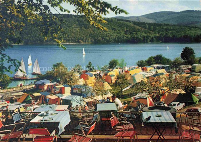 Waldeck Edersee Hessen Campingplatz Edersee Segelboote Zelte Café-Restaurant Te